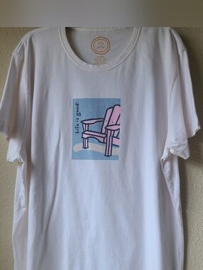 Life Is Good White Tee with Pink Chair Graphic Women's Size XXL